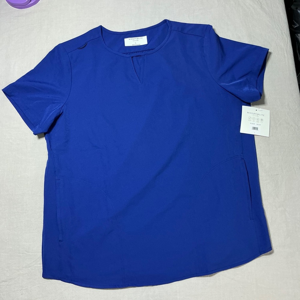 Whisperlite Scrubs WL4225 Galaxy Blue Keyhole Neck Scrub Top Womens Large NWT